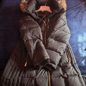 Michael Kors Black Puffer Jacket with Faux Fur Trim